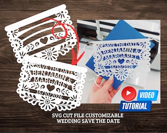 Template Customizable SVG cut files Save The Date Papel Picado Cielito Lindo Mexican Wedding Cricut Silhouette Cameo Brother Scanncut Laser