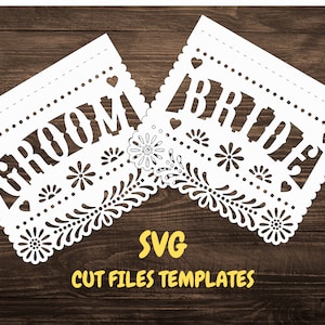 SVG-bestanden knippen Papel Picado-sjabloon bruid en bruidegom bruiloft decor diy Cricut Silhouette Cameo Brother Scan Cut Lasergesneden Mexicaanse bruiloft