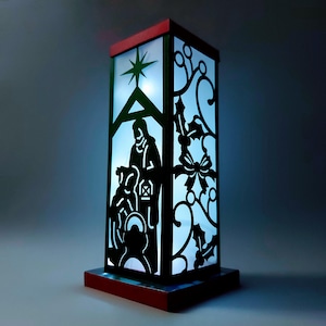 SVG Julkrubba Papperlykta Mittdekoration 3D-klippfil Mall Juldekoration Shadow Box Cricut Silhouette Cameo Laserskuren Jesus Krubba