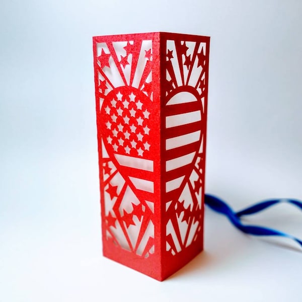 SVG Lantern Template 3D 4th July Happy Independence Day Cricut Patriotic theme Centerpiece Cut Files Silhouette Cameo Laser Cut Decoration