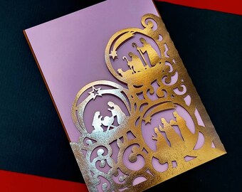 SVG Template Christmas Card Nativity Scene Envelope 5x7 in, Cricut, Silhouette Cameo, Laser Cut, Christmas Gifts Invitation, Jesus Birthday