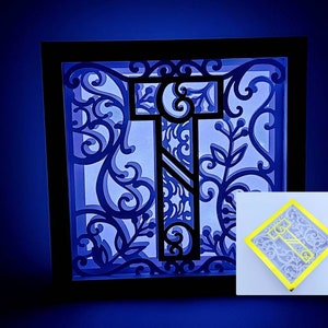 Letra T Shadow Box 3D Alfabeto SVG Cortar Archivos Cricut letras caja de luz mandala en capas Silueta Cameo Corte Láser Brother Scan Cut Cricut SVG