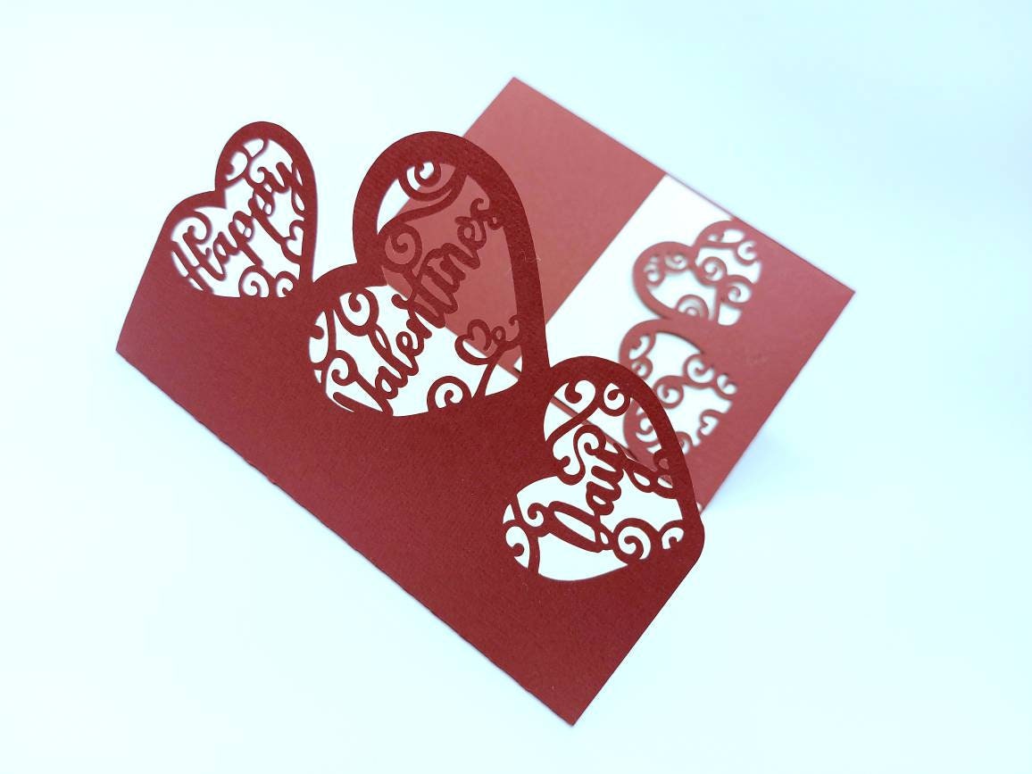 Happy Valentine's Day Card Cricut SVG Cut File Svg Tri Fold Card Hearts ...