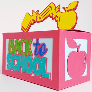 Caixa de lembrancinhas SVG Cricut Cut File BACK TO SCHOOL Templates Caixa de doces Caixa de lembrancinhas para crianças Caixa de presente faça você mesmo Caixa de professor de maçã Decoração Silhueta Cameo