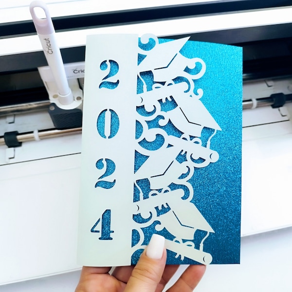 SVG Graduation Invitation Card Class of 2024 Cricut Cut File Tri Fold Pocket greeting card Senior 2024 Silhouette Cameo Laser Cut grad SVG