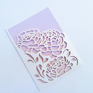 Modelos SVG Peônias Cartão de bolso Inserir cartão Convites de casamento Arquivos Cricut SVG Manga bolso envelope Silhueta Cameo Arquivos casamento svg