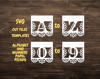 SVG cut files Papel Picado Banners Alphabet numbers Mexican Wedding Cricut Silhouette Cameo Brother Scan Cut Laser Quinceañera Baby Shower
