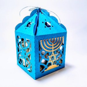 Chandelier SVG Cricut étoile de David Hanoucca Cricut cadeau boîte cadeau coupe fichier modèle Menorah découpé au laser Festival des lumières Silhouette camée
