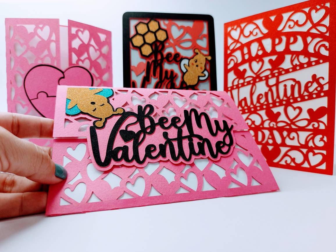 Bundle Valentine's Day Svg Set 4 Card Cricut SVG Layered Cut Files Bee ...