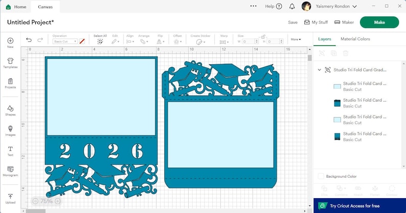 卒業招待状 SVG カード 2026 年度卒業クラス Cricut カットファイル 三つ折りポケット 横長のお知らせ シニア 2026 シルエットカメオ レーザーカット 画像 2