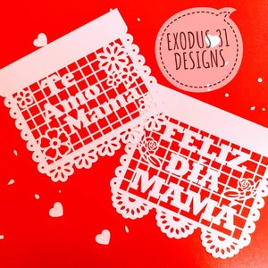 2 SVG-bestanden Cricut SJABLOON Banners Papel Picado Día de las Madres Te Amo MAMA verrassing voor moeder dxf png Lasergesneden Silhouette Cameo Mexicaans