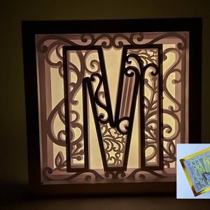 Letra M Shadow Box 3D Alfabeto SVG Cortar Archivos Cricut letras caja de luz mandala en capas Silueta Cameo Corte Láser Brother Scan Cut Cricut SVG