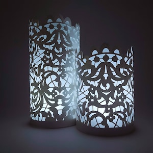 Conjunto de lanternas SVG antigas rendas cricut corte a laser modelo de peça central luminárias decoração de casamento cricut silhueta cameo arquivo lanterna caixa de sombra