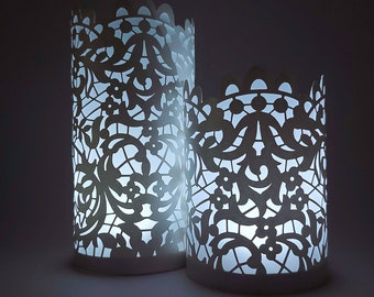 Set SVG Lanterns Antique Lace Cricut Laser Cut Centerpiece Template Luminaries Wedding Decor Cricut Silhouette Cameo File Lantern shadow box