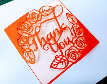 Thank You Card Cricut SVG Cut File Gate Fold Card Template Roses Card Cricut Silhouette Cameo Laser Cut Roses die cut Thank You Cardmaking