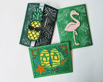 SVG Summer Bundle Cricut Cut Files SET Summer Flamingo Pineapple Beach Birthday Card Silhouette Cameo Laser Cut Templates Hibiscus Tropical