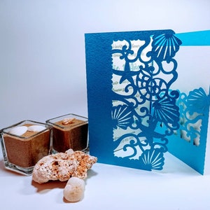 Archivo SVG Tri Fold Card Invitación de boda Bajo Sea Marine ostras de estrellas de mar temáticas Fiesta en la playa Cricut Cut Silhouette Cameo Corte láser