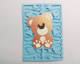 SVG Card Baby Shower Cut Files Cricut teddy bear gift box Laser Cut Cutting Silhouette Cameo files Gender Reveal Baby Boy Baby Girl Card SVG