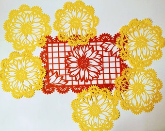 SVG Table Runner Papel Picado Template Sunflower Thanksgiving