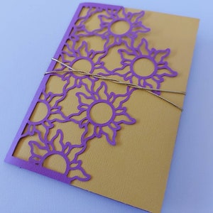 SVG Princesa Sol Cartão Cricut Arquivo Modelo Tri Fold Cartão de Bolso Contos de Fadas Grimm Irmãos Festa de Aniversário Menina Silhueta Camada de Camada svg