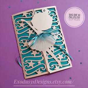 SVG coupe des fichiers Cricut ballerine porte pli carte Invitation danseur de ballet découpé au laser modèle anniversaire fille ballerine fête Silhouette camée svg