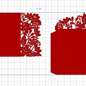 Pu&ograve; includere: Un cartoncino rosso con un disegno floreale ritagliato sul lato destro. Il cartoncino &egrave; largo 15,88 pollici e alto 10,019 pollici.