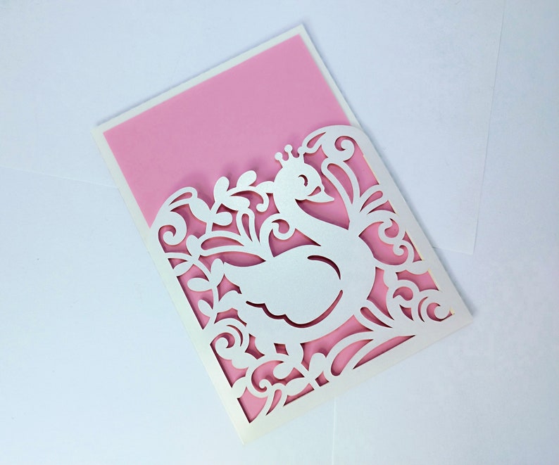 Swan Card SVG Invitation Baby Shower Baby Swan Baptism Card Template ...