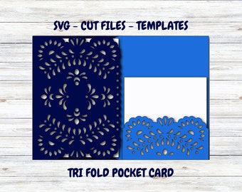 Tarjeta de invitación de boda de tres pliegues con corte láser SVG de 5 x 7 pulgadas para Cricut Cut File Silhouette Cameo Papel Picado Tarjeta de diseño mexicano