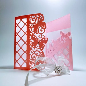 5x7 SVG Laser Cut Wedding Invitation Tri Fold Cricut Files Butterflies Template Birthday Girl Silhouette Cameo Christening Baptism SVG CARD