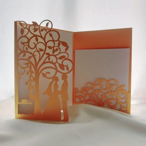 Cartão de bolso triplo 5x7 polegadas SVG Cricut Laser Cut Tree Convite de casamento Casal Árvore Cricut Arquivo de corte Silhueta Cameo Die Cut Card