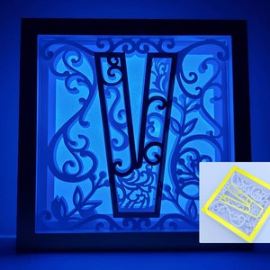 Letra V Shadow Box 3D Alfabeto SVG Cortar Archivos Cricut letras caja de luz mandala en capas Silueta Cameo Corte Láser Brother Scan Cut Cricut SVG