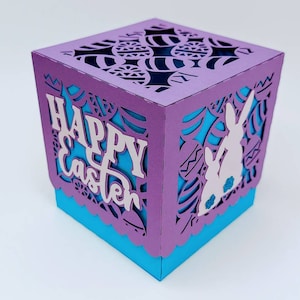 Happy Easter Candy Box for kids SVG Templates Easter Favor Box Cricut Silhouette Cameo Laser Cut Happy Gifts Box Template Easter Rabbit Eggs