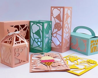 Décoration de fête crème glacée : lanterne, boîte de faveur, modèles de cartes SVG (téléchargement numérique)