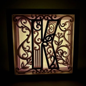 Letra K Shadow Box 3D Alfabeto SVG Cortar Archivos Cricut letras caja de luz mandala en capas Silueta Cameo Laser Cut Brother Scan Cut Cricut SVG