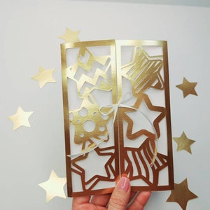 スターゲートフォールドカード SVG 招待状テンプレート 誕生日カットファイル Cricut かわいいスターカード レーザーシルエットカメオ招待状 SVG スターカットファイル