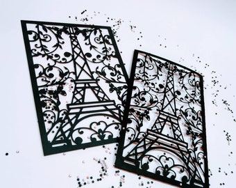 2 SVG Files Template Envelope and Frame Card Eiffel Tower. Wedding Invitation, Paris Theme Party Cutting file Laser Digital DXF PNG