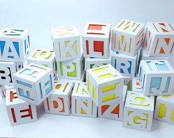 Pliki do cięcia alfabetu 3D SVG Cube Cricut litery 3D Baby Shower dekoracje urodziny dom klasa Baby Blocks Cameo laserowo cięte dydaktyczne SZABLONY