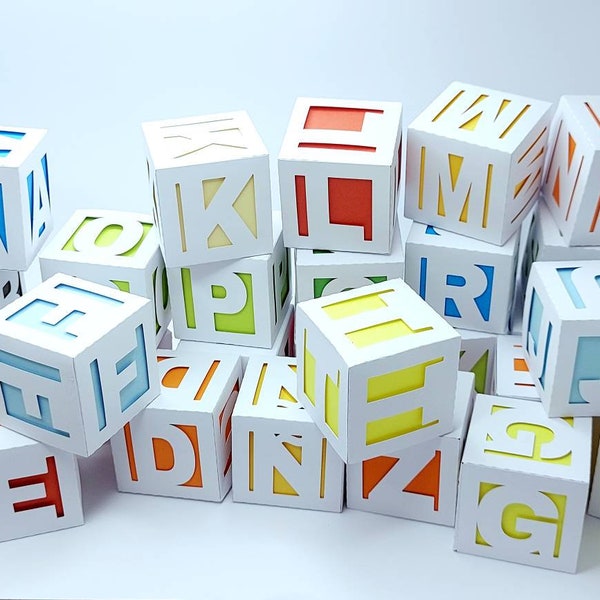 Alphabet 3D SVG coupe fichiers Cube Cricut lettres 3D png Décoration de shower de bébé anniversaire maison salle de classe Blocs de bébé camée découpé au Laser didactique dxf