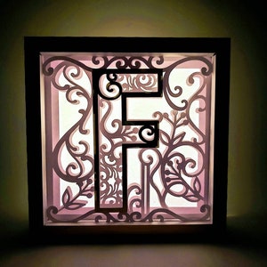 Letra F Shadow Box 3D Alfabeto SVG Cortar Archivos Cricut letras caja de luz mandala en capas Silueta Cameo Corte Láser Brother Scan Cut Cricut SVG