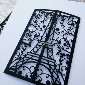 SVG Cricut Cut Datei Vorlage Klappkarte Eiffelturm Paris Hochzeitseinladung Schneidedatei Ms quince Laser-Cut Cricut Silhouette Cameo