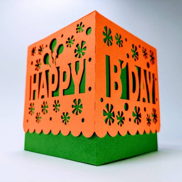 SVG Template Happy Birthday Favor Box Die Cut Gift Boxes Candy Cut Cutting Files Cricut Silhouette Cameo Laser Cut Cardmaking Papel Picado