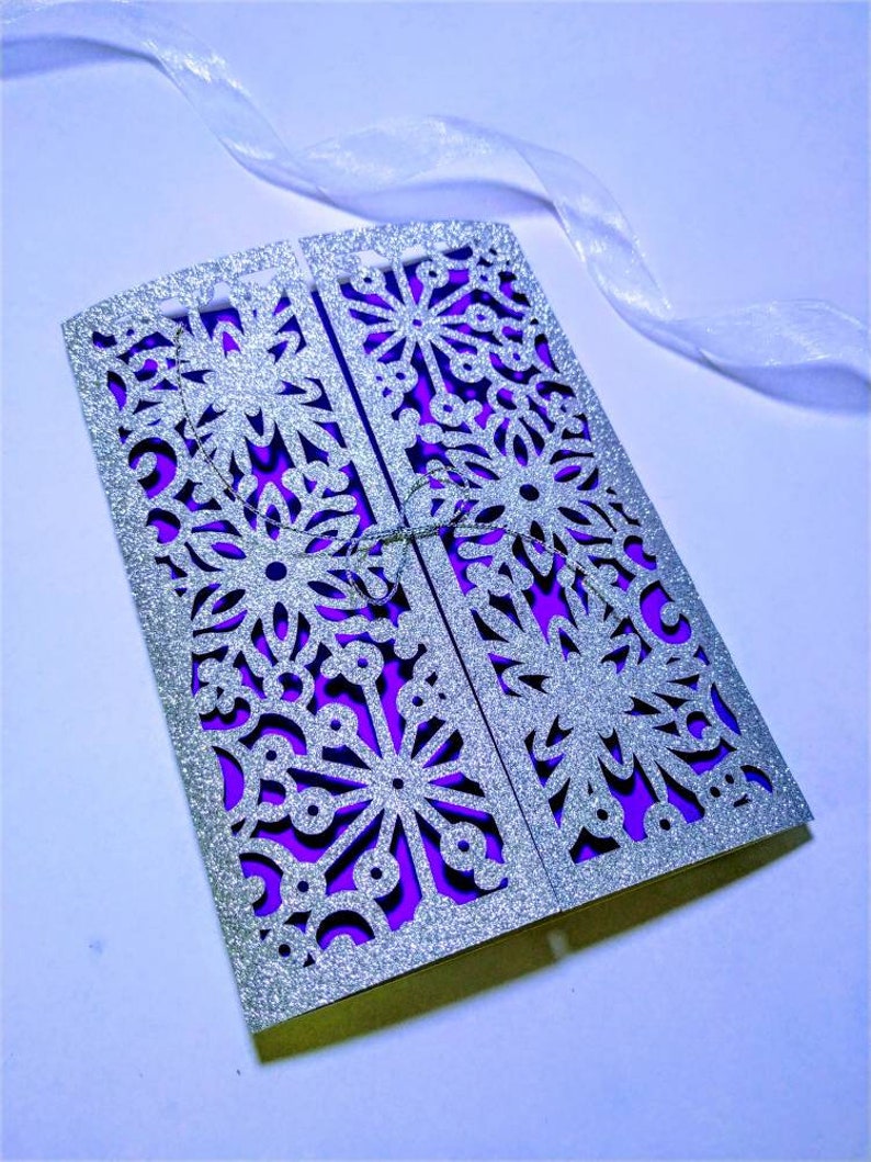 SVG Laser Cut Files Templates Wedding Invitation Snowflakes Gate Fold Card Cricut Frozen Theme Card Silhouette Cameo DXF Christmas Cards Ai image 9