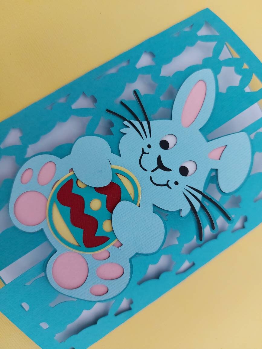 Easter Bunny SVG Gate Fold Card Cricut Silhouette Cameo Laser Cut Happy ...