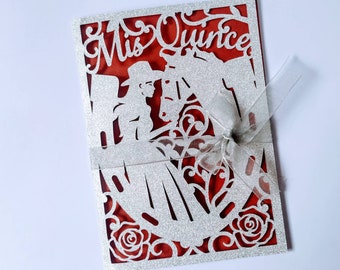 SVG Laser Cut Invitation Template MIS QUINCE Folder Card Cricut Girl Horse Roses Cricut Mexican Quinceanera Charra Card Silhouette Cameo 15