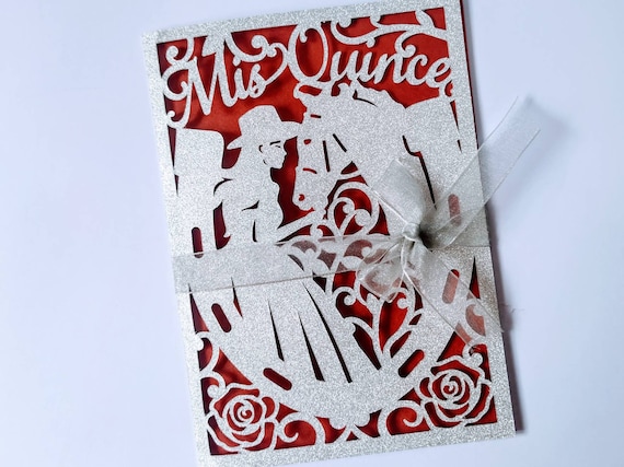 SVG Laser Cut Invitation Template MIS QUINCE Folder Card Cricut Girl Horse Roses Cricut Mexican Quinceanera Charra Card Silhouette Cameo 15