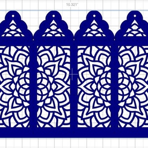 May include: Three blue decorative panels with intricate mandala designs. Each panel is approximately 7.88 inches tall and 3.4 inches wide. The panels are designed to be cut out and assembled.