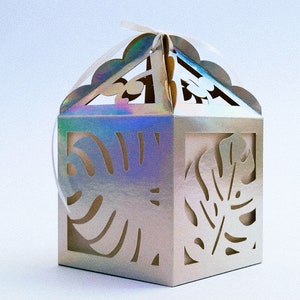 SVG Template Wedding favor box Monstera Cricut cut file Silhouette Cameo Laser Cut gift box tropical leaves summer beach wedding favors file