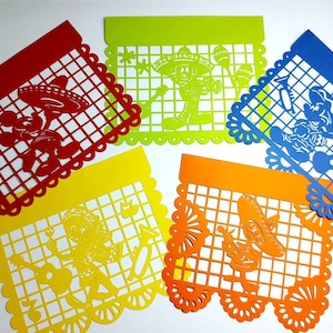 5 SVG PAPEL PICADO Cut Files Templates Cricut Mexican Fiesta Party Tacos Decor Cinco de Mayo Banners Viva Mexico Laser Cut Silhouette Cameo
