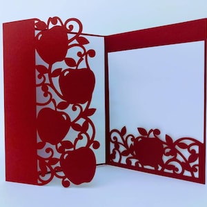 SVG 5x7 Apples Invitation Card Snow White apple Fairy Tales Inspired Cricut Cut Files Tri Fold Pocket apples Wedding Silhouette Cameo Laser