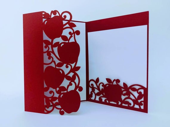 SVG 5x7 Apples Invitation Card Snow White apple Fairy Tales Inspired Cricut Cut Files Tri Fold Pocket apples Wedding Silhouette Cameo Laser